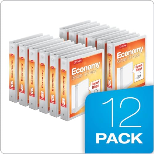 Cardinal Economy 3-Ring Binders, 1.5", Round Rings, Holds 350 Sheets, ClearVue Presentation View, Non-Stick, White, Carton of 12 (90631) - color: White, size: 1.5 Inch, style: Binders