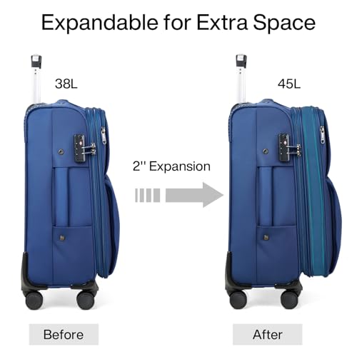 Hanke Softside Expandable 20 Inch Carry On Luggage with Wheels Airline Approved, TSA Luggage Lightweight Rolling Suitcases for Travel Carry On Bag(Blue) - color: Blue, size: 20 Inch Carry on