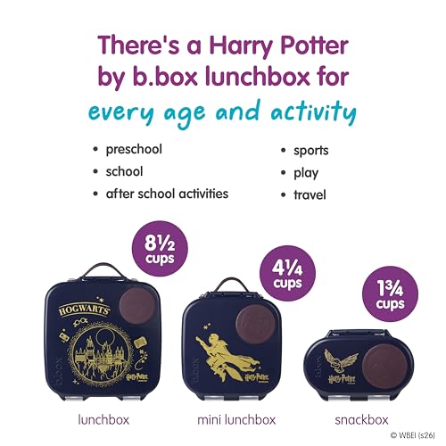 b.box Harry Potter Mini Lunch Box Kids | 4.25 Cup Leak Proof Bento Box for Kids Ages 3+ | 3 Compartment Snack Containers, School Lunch Container, Dishwasher Safe, BPA-Free, PFAS-Free - color: Harry Potter, size: 1-pack