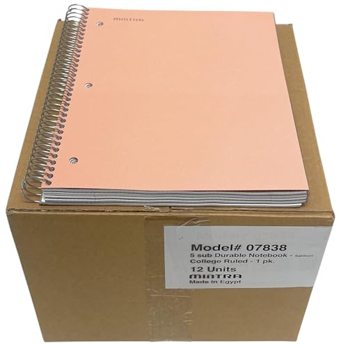 Mintra Office Durable Spiral Notebooks, 5 Subject (Salmon, College Ruled 12pk) - color: Salmon, size: College Ruled 12pk