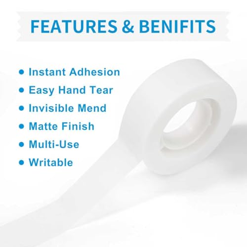 Invisible Tape,12 Rolls Tape Refills Bulk, Writable Tape 3/4 X 1000 Inches, Matte Transparent Tape for Dispenser, School Office Home Supplies for Labeling Gift Wrapping,Craft