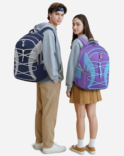 BLUEFAIRY Middle High School Backpack for Boys Girls Large Bookbag with Laptop Compartment Back to School Book Bags for Teens Teenagers Mochilas Escolares para Niños Niñas (Navy Blue/Gray, Solid) - color: Navy Blue/Gray