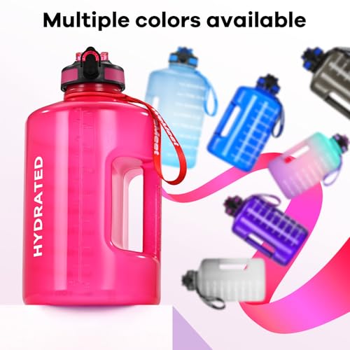 WEMEET Motivational Gallon Water Bottle, BPA Free, Large Sport Water Jug with Handle & Straw, for Fitness, Outdoor, Gym, Travel, Camping, Office (Pink) - color: Pink