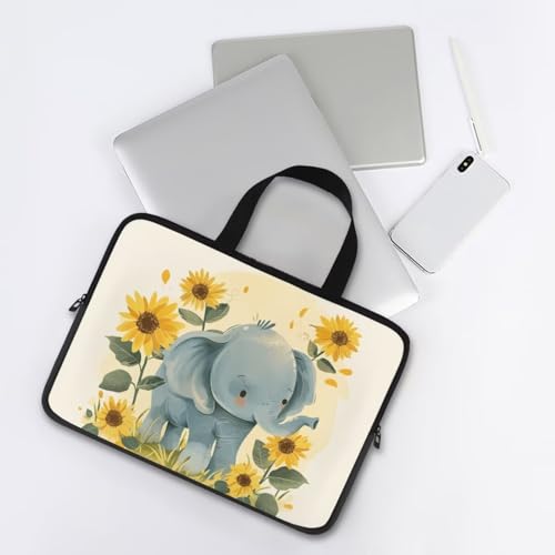Cute Elephant Laptop Sleeve Case Sunflowers Water Resistant Laptop Cover Travel Business Computer Cover Carrying Bag Messenger Bag with Handle, 15 Inch Laptop Bag for Women - color: Cute Elephant Sunflowers, size: 15inch