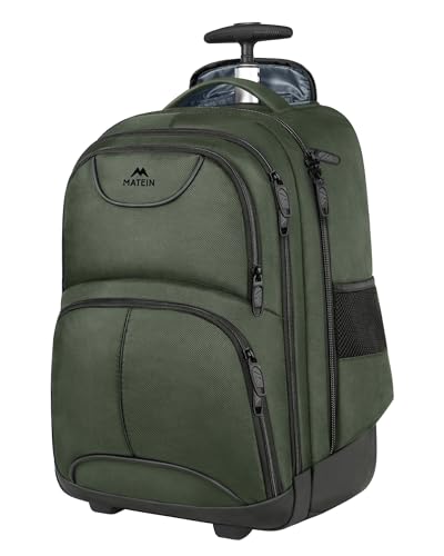 MATEIN Roller Backpack, 17 Inch Travel Laptop Backpacks with Wheels | Backpack with Wheels, 17 inch Laptop Backpack, 36 L Main Compartment, Breathable Adjustable Straps, Rolling Travel Bag - color: Green, size: 17-inch