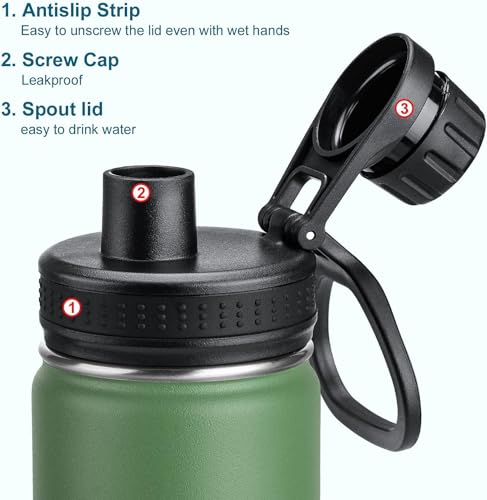 koodee 16 oz Water Bottle Stainless Steel Double Wall Vacuum Insulated Wide Mouth Water Bottle with Leakproof Spout Lid-Reusable Metal WaterFlask BPA Free (Grass Green) - color: Grass Green, size: 16 Ounces