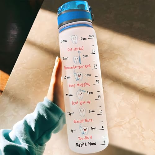 Hyturtle Personalized Dental Water Bottle - 32oz Motivational Water Bottle with Leak-Proof Lid Time Marker - Custom Name Gift for Dentists Dental Hygienists Dental Students - Birthday, Christmas Gift - color: Dentist