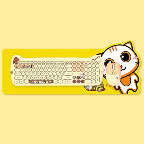 Cute Cat 2.4G USB Wireless Keyboard and Mouse Combo, Silent Keys, Candy Colors, Compatible with Notebook, PC (MilkTea-110Keys) - color: MilkTea-110Keys