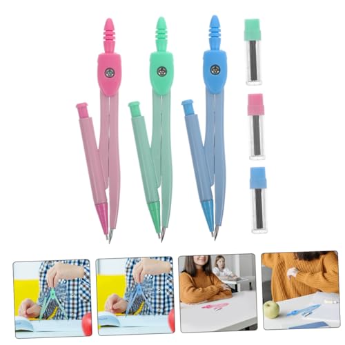3 Sets Metal Math Compasses for Students Geometry Circle Drawing Tools with Non-Slip Handle Hard Tip for Precise Drafting and Art Design Stationery Kit