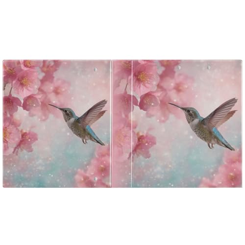 Cherry Blossom and Hummingbird Binder 3 Ring 1.5 Inch Binder with Clipboard&Pockets, Hardcover Binders Heavy Duty Large File Folder for Office School Supplies - Holds 200 Sheets - color: Cherry Blossom and Hummingbird, size: 1 Pack-12.4x10.63in