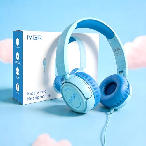 K6C Kids Headphones with USB-C, for Toddler & Kids Ages 2-12, 85dB Safe Volume Limited, Adjustable Headband & Foldable Wired, On-Ear Headphones for School, Travel, Tablet, iPad - color: Cyan