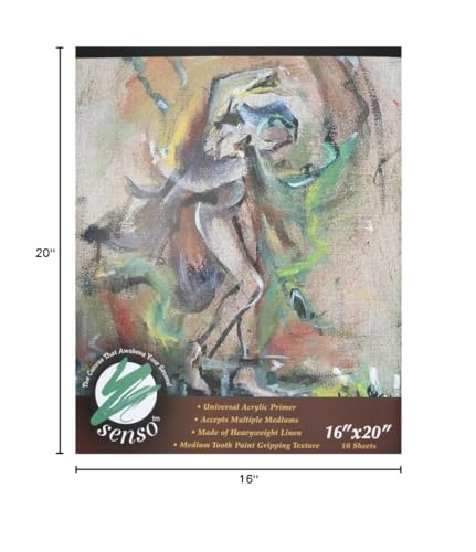 Senso Clear Primed Linen Canvas Pads - 16x20 (10 Total Sheets) - Clear Primed Heavyweight Linen Sheets Travel-Friendly Canvas Paper for Acrylic Oil Painting Mixed Media Sketching Drawing - size: 16"x20"