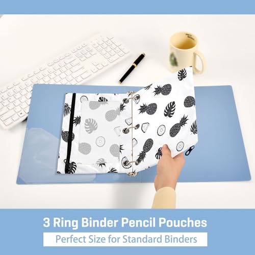 Blueangle Tropical Pineapple Leaf Pencil Pouch for 3 Ring Binder, 2 Pack Clear Window Zipper Pencil Bags for Office