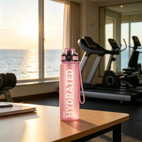 32oz Water Bottle with Time Marker, Leakproof & Motivational Gradient Design, BPA Free, Wide Mouth with Easy Clean Brush for Gym, Travel, Home & Office (Pink) - color: Pink