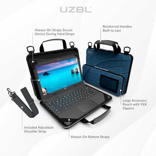 UZBL 11-11.6 Inch Always-on Chromebook Protective Hard Shell Case Cover with Pouch and Shoulder Strap, Fits MacBook Neo 13 inch - color: Deep Blue