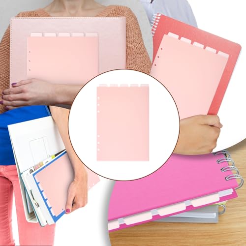 10 Sheets A5 Binder Dividers, Pink Binder Dividers with Tabs 6 Ring Insertable Plastic Index Divider Sheets for Planner Notebook Loose Leaf Binders