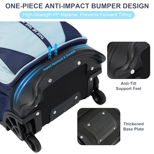 NEW TILAMI 18 Inch Expandable Rolling Backpack with 6-Wheel Stair Climbing, Waterproof Wheeled School Bag with 15.6" Laptop Sleeve for Boys Girls, Carry-on Luggage 98cm Dual-Height Handle - Sky Blue - color: Sky Blue