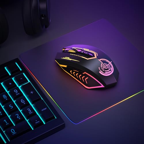 UHURU Wireless Gaming Mouse Up to 12000 DPI, Rechargeable USB-C Wireless Mouse with 7 Buttons 7 Dynamic LED Color Ergonomic Programmable MMO RPG for PC Laptop, Compatible with Windows Mac - color: Black