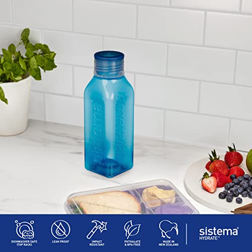 Sistema BPA Free Stackable Square Bottle, Assorted Colours, 475 ml - size: 16.1 Ounces