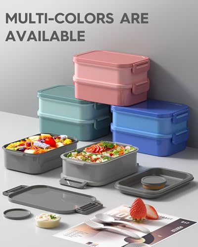 KEMETHY Adults Bento Lunch Box Set with Thermo Bag, 74oz Stackable Leak-proof 3-tiers Bento Box, Built-in Utensil and Sauce Container for Work, School, Dining Out (Gray) - color: Misty Grey