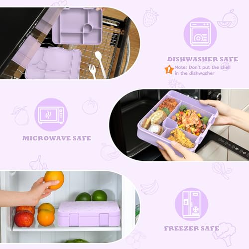 ACESAK Backpack for Girls with Bento Box - 4 PCS Cute Girls Backpack with Lunch Box, Pencil Case & Bento Box Set - 43oz Leakproof Lunch Box Kids Snack Containers Set Back to School Supplies (Purple) - color: Purple