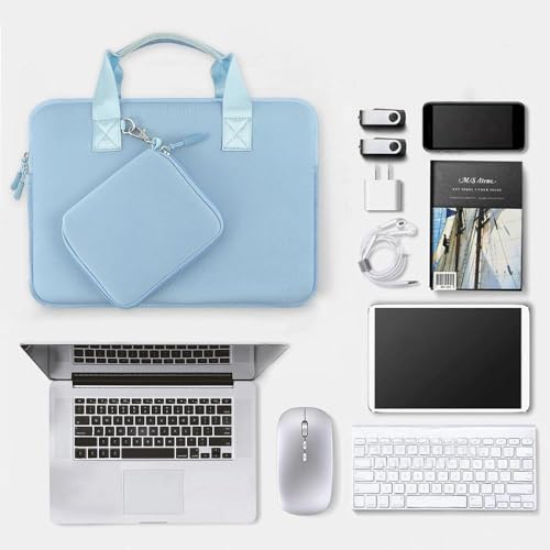 Hseok 15-15.4 inch Elastic Laptop Sleeve with Small Case, Neoprene Carrying Bag, Compatible with MacBook Air/Pro 15 M4/M3/M2, Surface Laptop 15, XPS 15 and 15-15.4 inch Notebooks,Light Blue - color: S02b01, size: 15.0"-15.4"