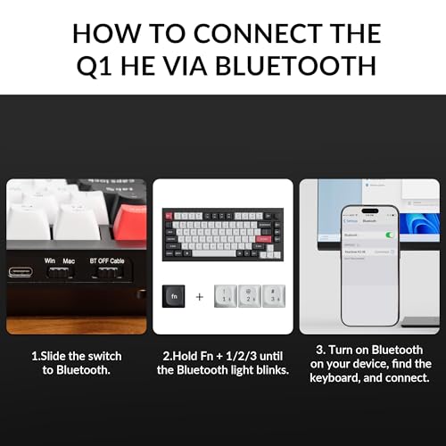 Keychron Q1 HE Wireless Custom Magnetic Keyboard, QMK Launcher | Rapid Trigger 2.4 GHz & Bluetooth 5.2 with Gateron Double-Rail Magnetic Switch for Mac Windows Linux (Hot-swappable) - color: Black