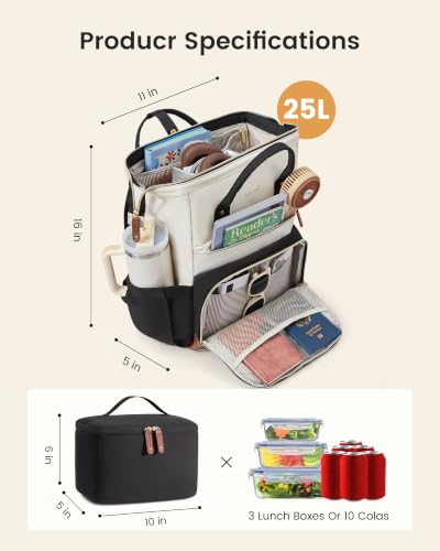 LOVEVOOK Lunch Backpack for Women, 15.6 Inch Laptop Backpack with Insulated Lunch Compartment,Built-in Cooler Work Bag,Wide Open Computer Backpack with Tumbler Holder,Water-Resistant Nurse Teacher Bag - color: Beige-green-black
