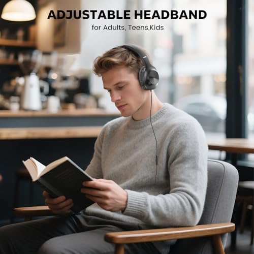 Upgraded USB C Wired Headphones, Over-Ear Type C Headphones with Microphone, HD Stereo Sound, Volume Control, Foldable USB Type C Headphones for Adults/Teens//Tablets/Computer/iPhone/Travel(Black)