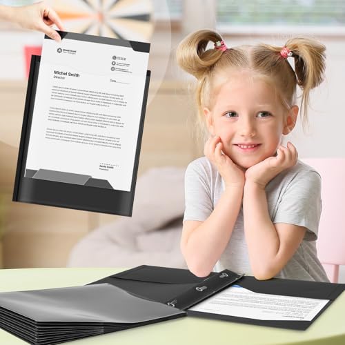 Henoyso 24 Set Take Home Folders with Clear Front Pocket, School-to-Home Communication Folder Bulk for Back to School Classroom, Heavy Duty Plastic Parent-Teacher Homework Folders (Black) - color: Black