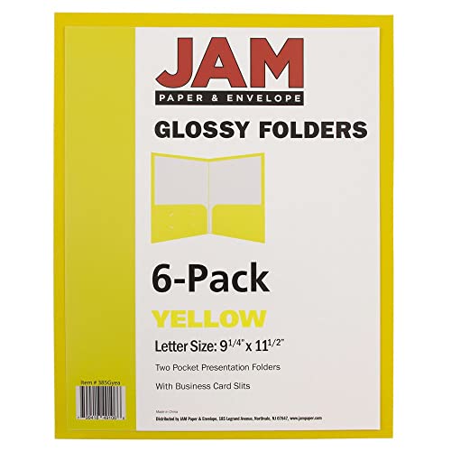 JAM PAPER Laminated Two Pocket Glossy School Folders - Letter Size - High Gloss Yellow - 6/Pack - color: Yellow, size: Pack of 6 Folders