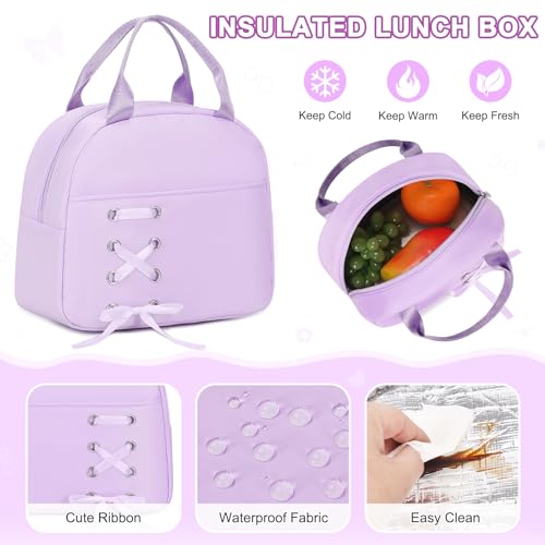 Scothen Backpack for Girls with Bento Lunch Box Set, School Bag Bookbag for Teens Girls Kids Student, 43oz Lunch Containers Lunchbox, Insulated Lunch Bag & Pencial Case, Back to School Gifts - color: Purple