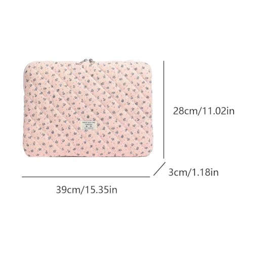 Cute Laptop Sleeve 13-15 inch Laptop Case Aesthetic Quilted Laptop Sleeve Computer Bag with Flower Printing for MacBook (A-Pink, 15inch) - color: A-pink, size: 15inch