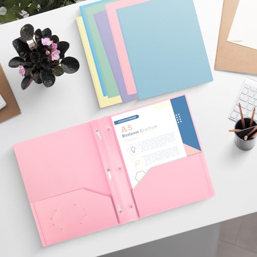 60-Pack Plastic andPockets and Prongs,2-Pocket and3 Fasteners, Pastel Folders Holds US Letter Size Paper for School/Office/Home, Pink - color: Pink, size: 60-Pack