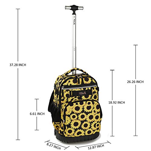 Tilami Rolling Backpack 18 inch Wheeled Laptop Backpack School College Student Travel Trip Boys and Girls (Sunflower) - color: Sunflower