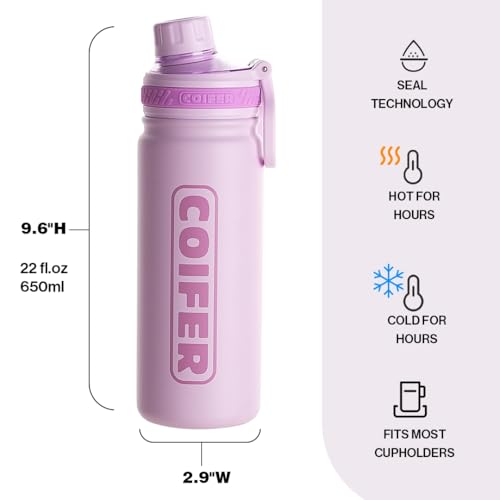 22 oz Insulated Water Bottle, Lightweight Stainless Steel Vacuum with Handle, Leakproof Dustproof Spout Lid, Wide Mouth BPA-Free, Cute for School Yoga Travel Commute Gifts for Women Girls - color: Purple