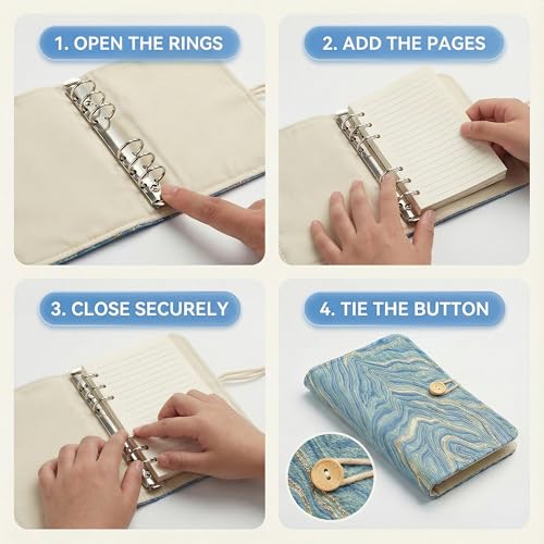 Hengjing A6 6 Ring Binder Loose Leaf Personal Organizer Binder 100 Lined Pages Lay Flat Design Sturdy Metal Rings For Binder Inserts(7 x 4.5 inches)
