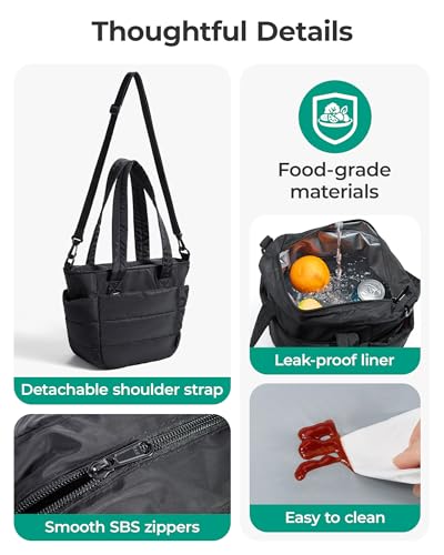 BAGSMART Lunch Bag Women Small Insulated Tote with Lunch Compartment Quilted Lightweight Puffy Tote Bag for Work, Travel, Outdoor, Coffee Brown - color: Coffee Brown