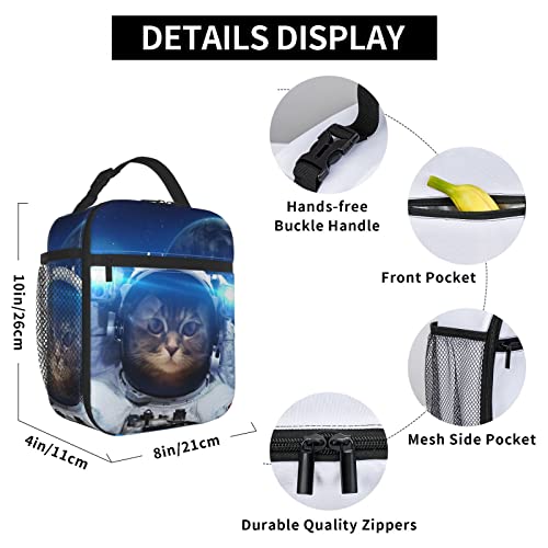 YETTA YANG Space Galaxy Cat Cool Portable Lunch Bag Insulated Lunch Box Reusable Totes For Women Men Work Picnic Camping - color: Black5