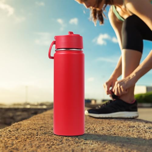 Volhoply 20oz Insulated Stainless Steel Water Bottle with Straw Lid, Kids Wide Mouth Double Wall Vacuum Cups with Handle,Reusable Outdoor Sports Metal Bottles,Travel Flask Keep Cold&Hotd(Red,1) - color: Red