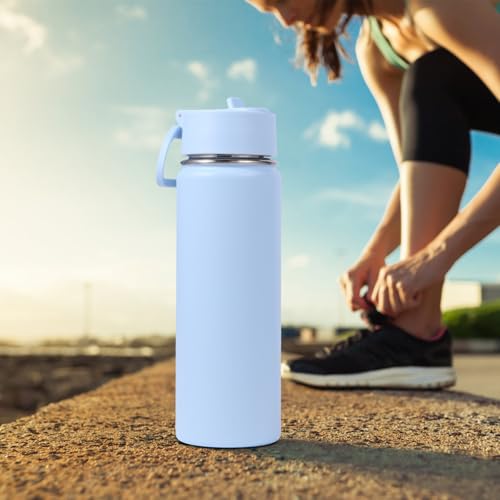 Volhoply 20oz Insulated Stainless Steel Water Bottle with Straw Lid, Kids Wide Mouth Double Wall Vacuum Cups with Handle,Reusable Outdoor Sports Metal Bottles,Travel Flask Keep Cold&Hot(Blue,1) - color: Blue