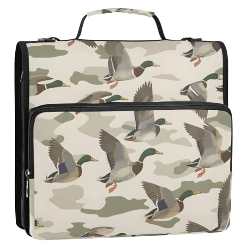 Wild Duck Camouflage Zipper Binder Bag 3 Ring Binder with Shoulder Strap Zip Up 500 Sheets Capacity Multi Pockets for School Office Supplies - color: Multi66, size: Fit 500 Sheets