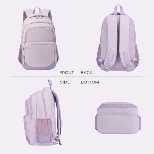 Glodwheat 3Pcs Backpack Set For Girls With Insulated Lunch Bag & Pencil Case, Lightweight Water-Resistant School Bookbag With 11 Compartments / 20L - color: Lavender