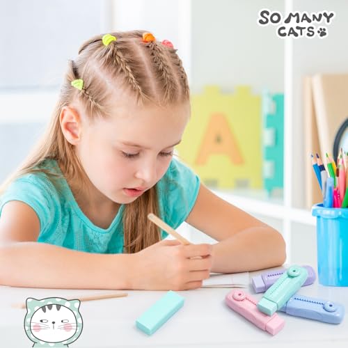M&G 4 Pcs Cute Erasers for Kids Sliding Retractable Pencil Erasers, Push Pull Design Cute Erasers Stationery Supplies for Kids Back to School Supplies for Office - color: Purple + Pink + Blue + Green