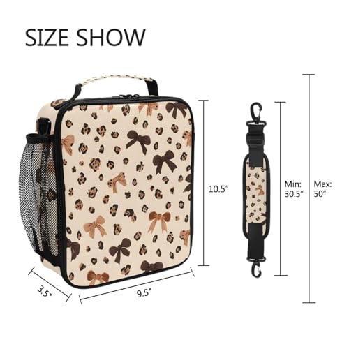 ALAZA Leopard Print Cheetah Bow Pattern Lunch Box Insulated Lunch Bag Kids Cooler Tote Bag Freezable Shoulder Strap Lunchbox for Girls School Picnic - color: Multi2354