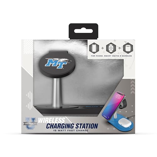 SOAR Collegiate 3-in-1 Wireless Charging Station - color: Middle Tennessee State University