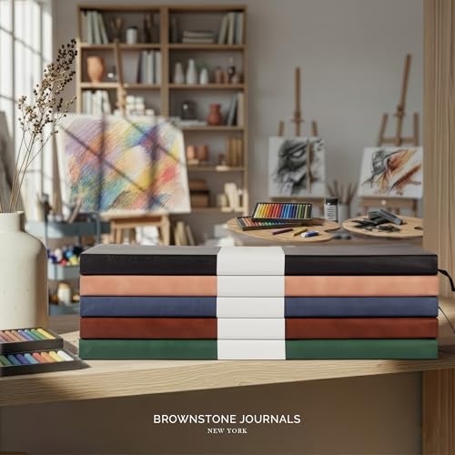 BROWNSTONE JOURNALS A4 Sketch Book Hardcover - 80 Sheets 100 GSM Paper 8.5"x11.5", Lay Flat, Vegan Leather Cover, Elastic Band, Back Pocket, Art Drawing Book (Charcoal Black) - color: Charcoal Black, size: A4 (8.5" x 11.5")