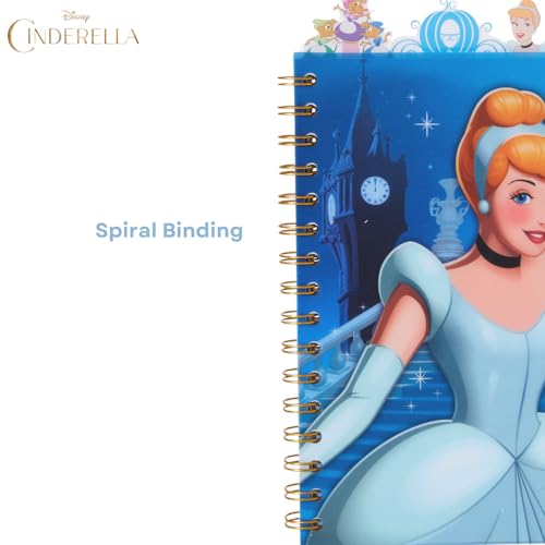 Disney Princess Cinderella Tab Journal, Spiral Notebook, Dividers, 8x7 Inch | Cinderella Vinyl Cover, 4 Tab Dividers, 96 Lined Pages, Disney Journal Notebook for School, Office, Work, Gifts, Girls, Cute - style: Cinderella