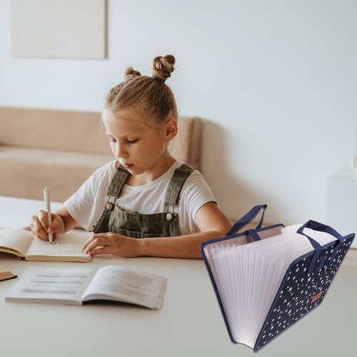 TEHAUX File Folder with Handle 13-Pocket Expanding File Organizer Waterproof Oxford Document Storage Bag for A4 Papers Receipts Cards Vouchers Home Office School Travel