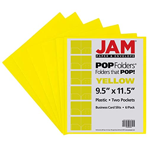 JAM PAPER Plastic 2 Pocket POP Folders - Durable School Folders - Yellow - 6/Pack - color: Yellow, size: 6 Per Pack